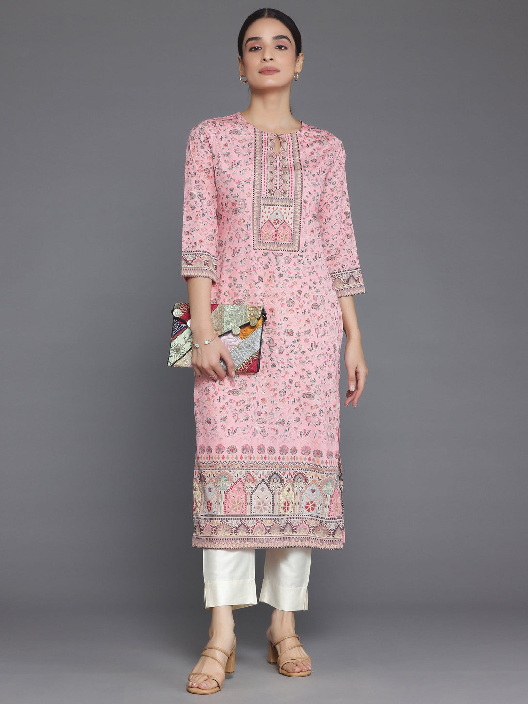 Peach Printed Crepe Straight Kurta - Jashvi