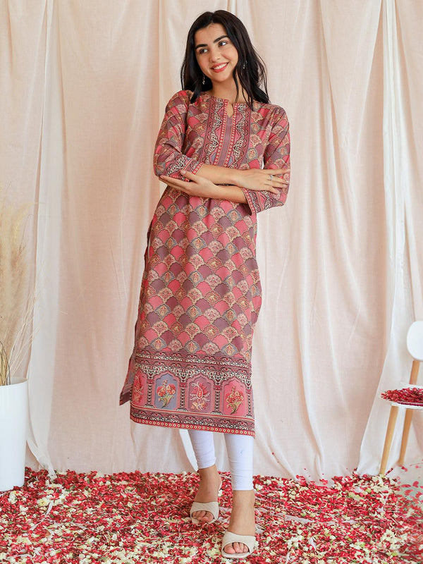 Multicoloured Printed Crepe Straight Kurta