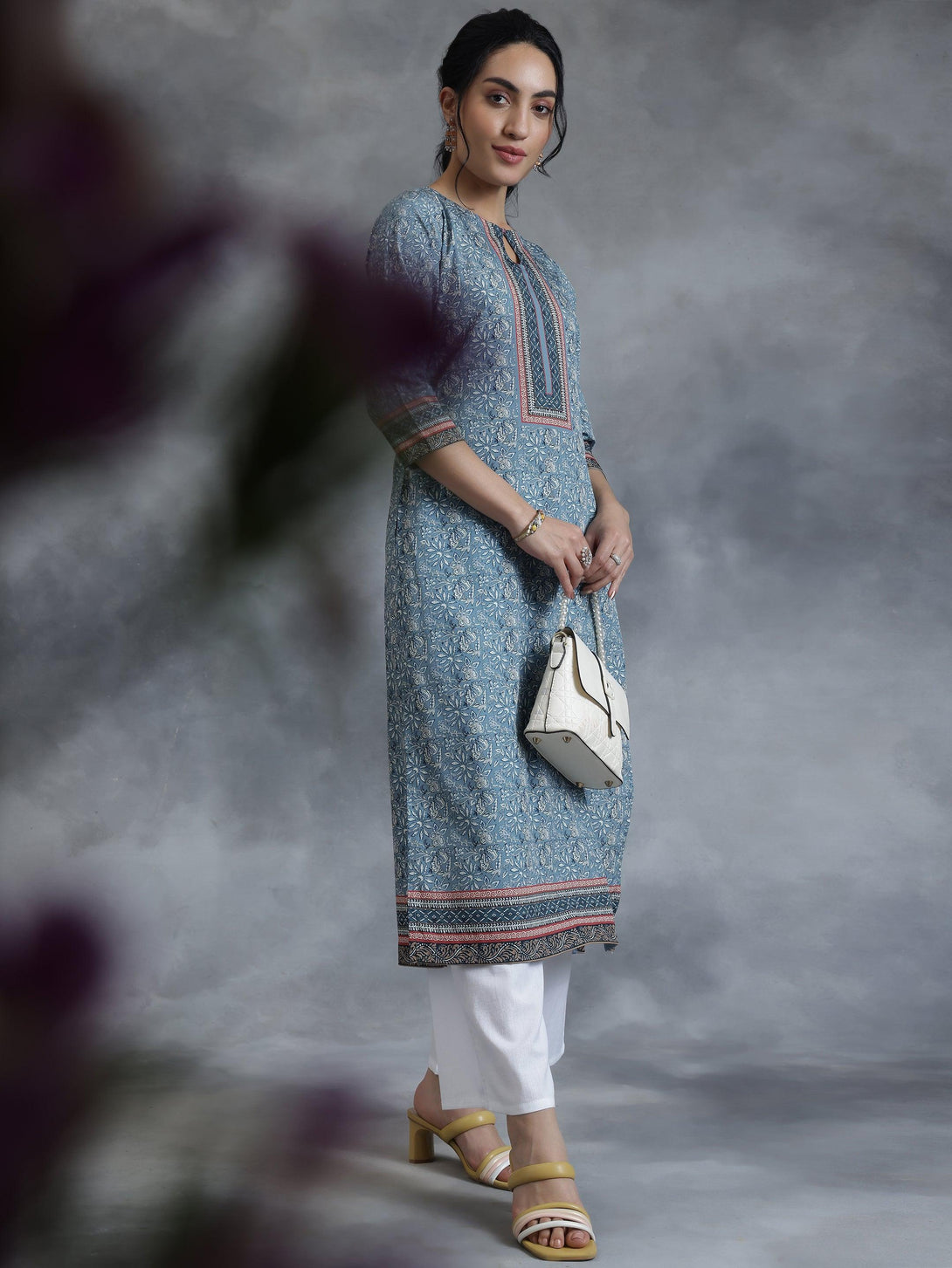 Grey Printed Crepe Straight Kurta - Jashvi