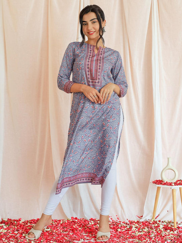 Lavender Printed Crepe Straight Kurta