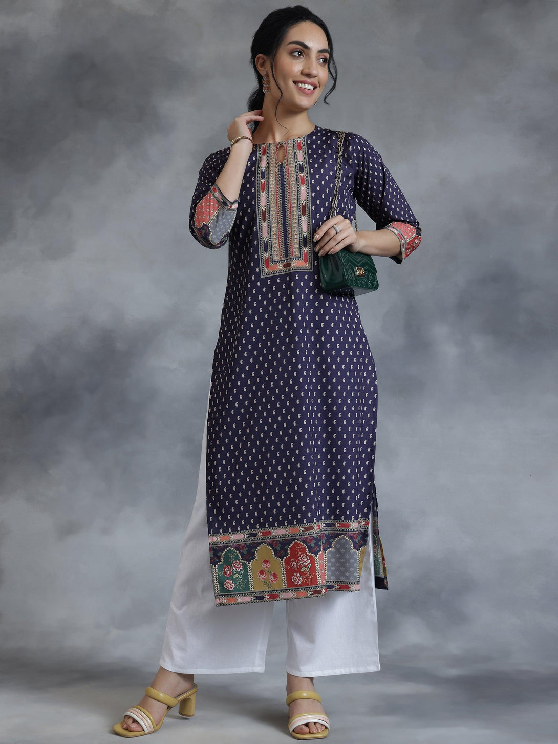 Purple Printed Crepe Straight Kurta - Jashvi