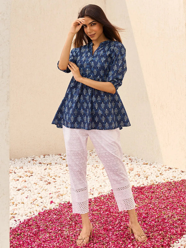 Indigo Printed Cotton A-Line Kurti