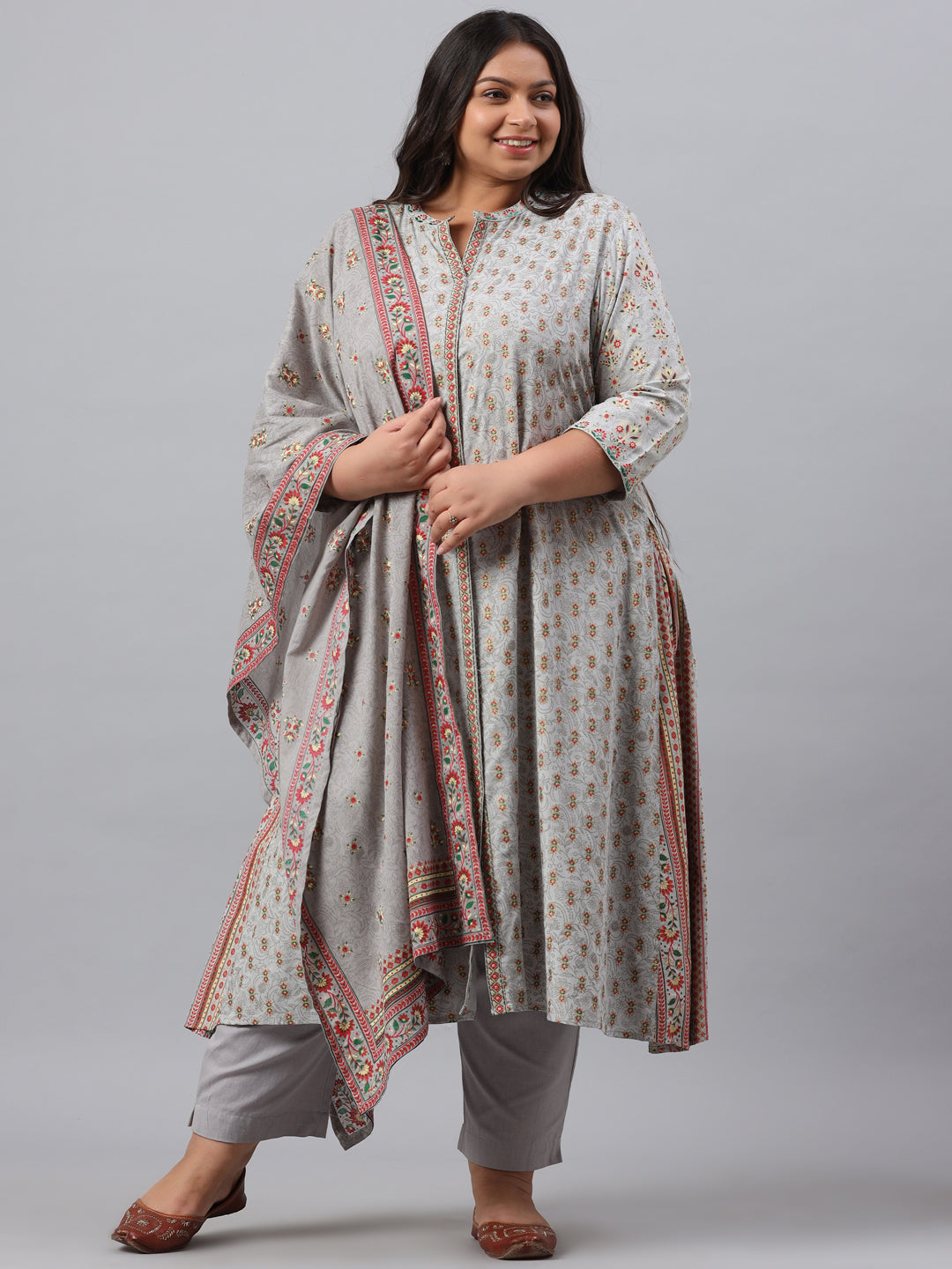 Women's Grey Rayon Daily Wear Printed A-Line Kurta Sets - Juniper