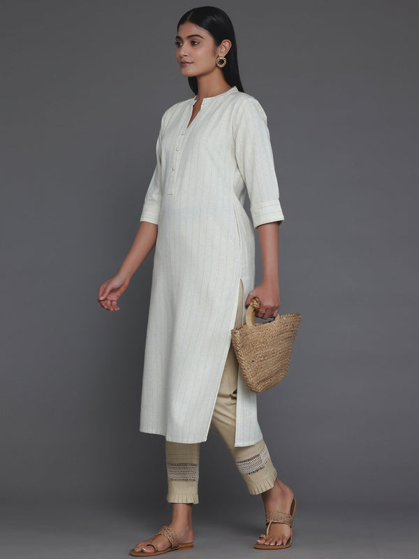 Cream Striped Cotton Straight Kurta - Jashvi