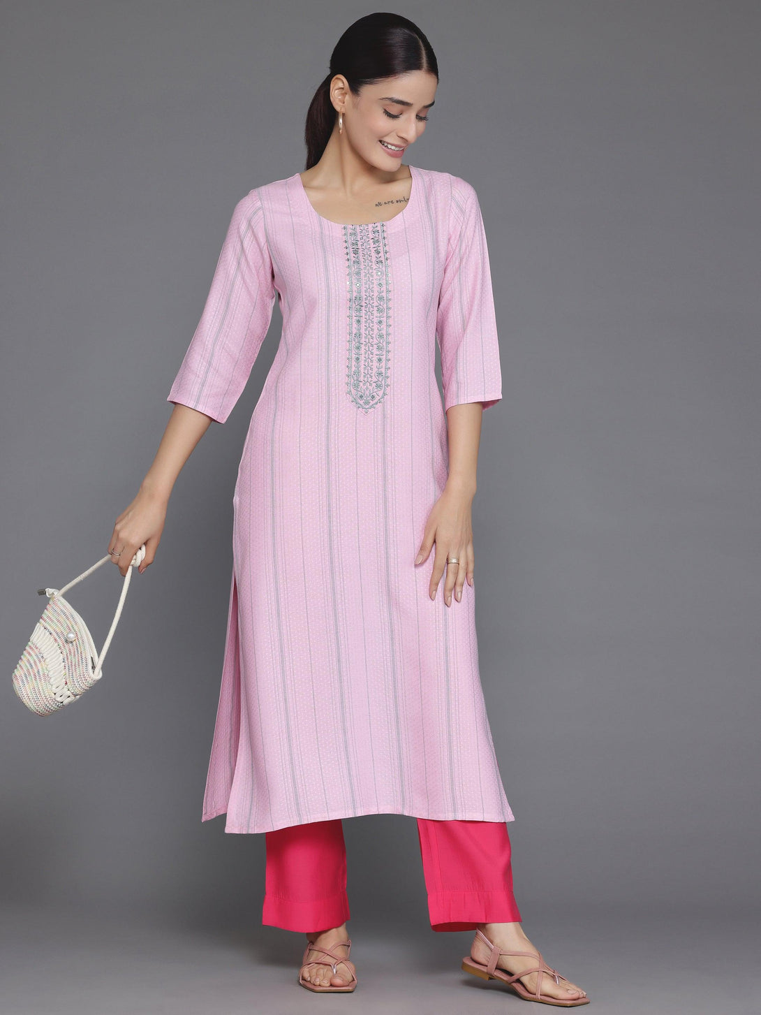 Pink Yoke Design Rayon Straight Kurta - Jashvi