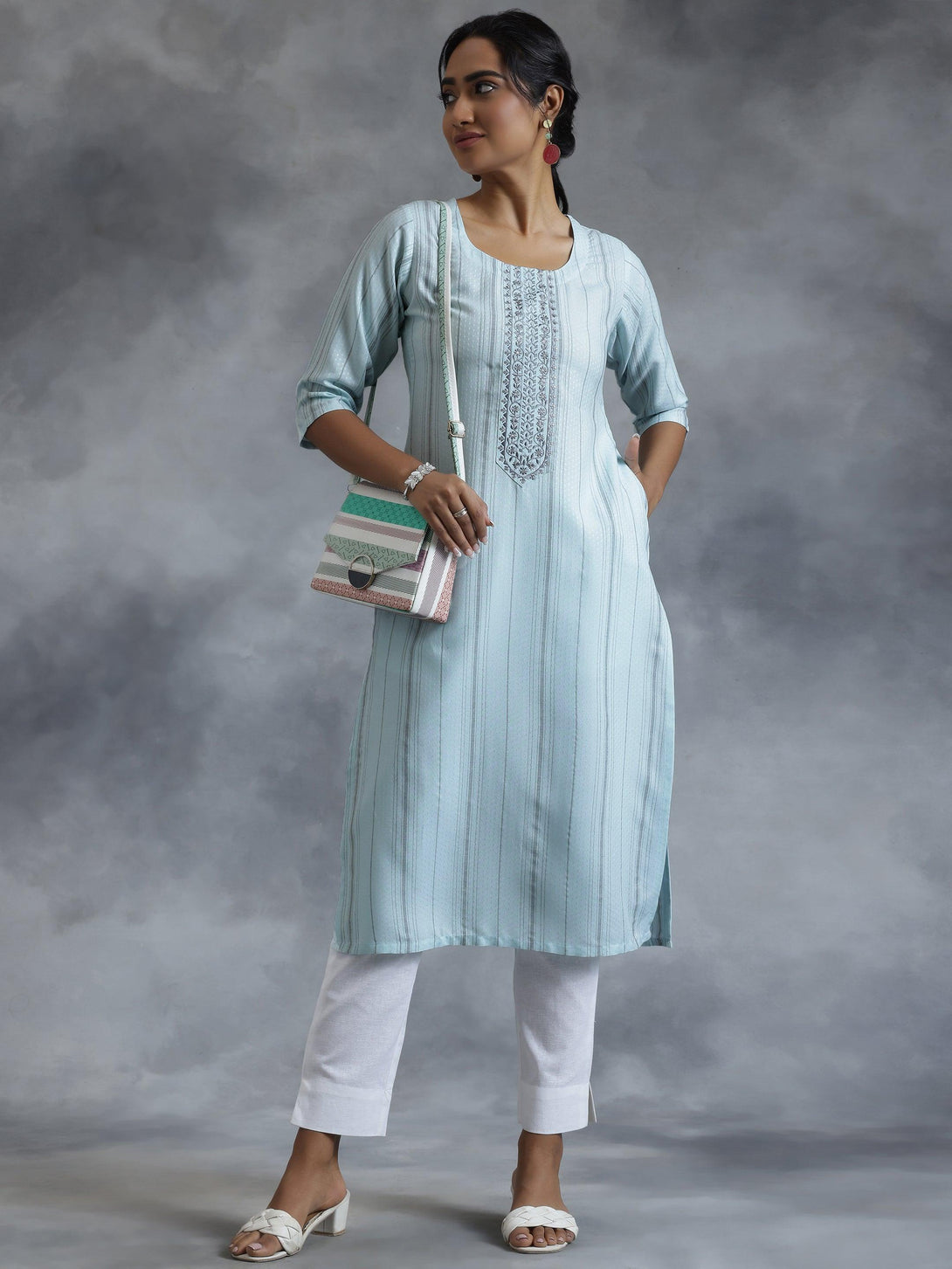 Blue Yoke Design Rayon Straight Kurta - Jashvi