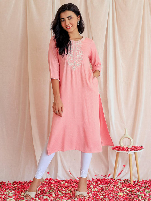 Pink Yoke Design Rayon Straight Kurta