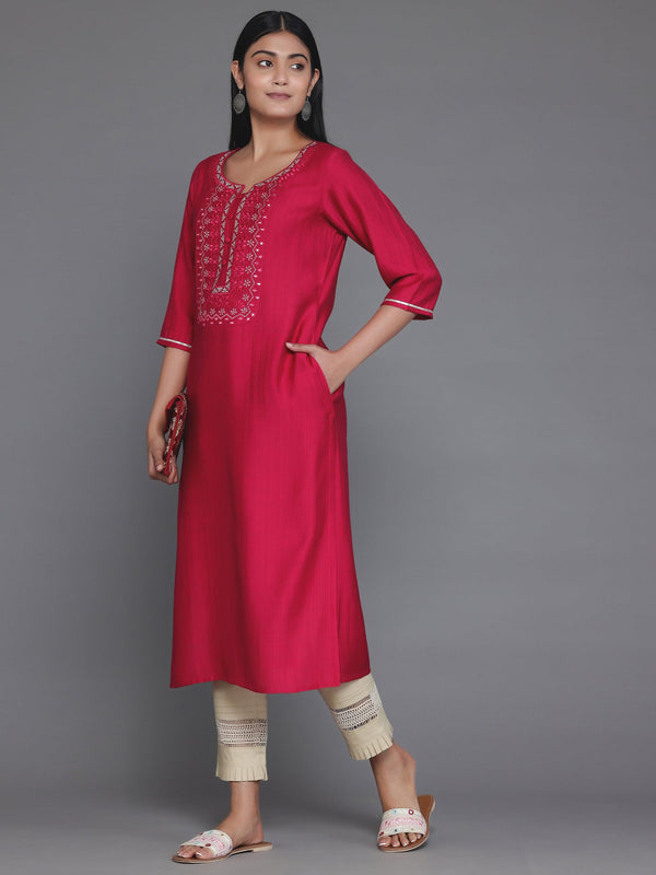 Pink Yoke Design Silk Blend Straight Kurta - Jashvi