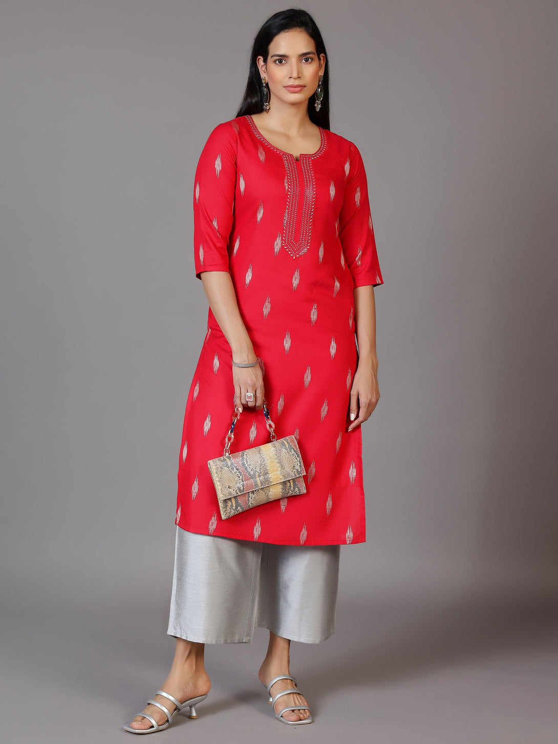 Pink Embroidered Rayon Straight Kurta - Jashvi