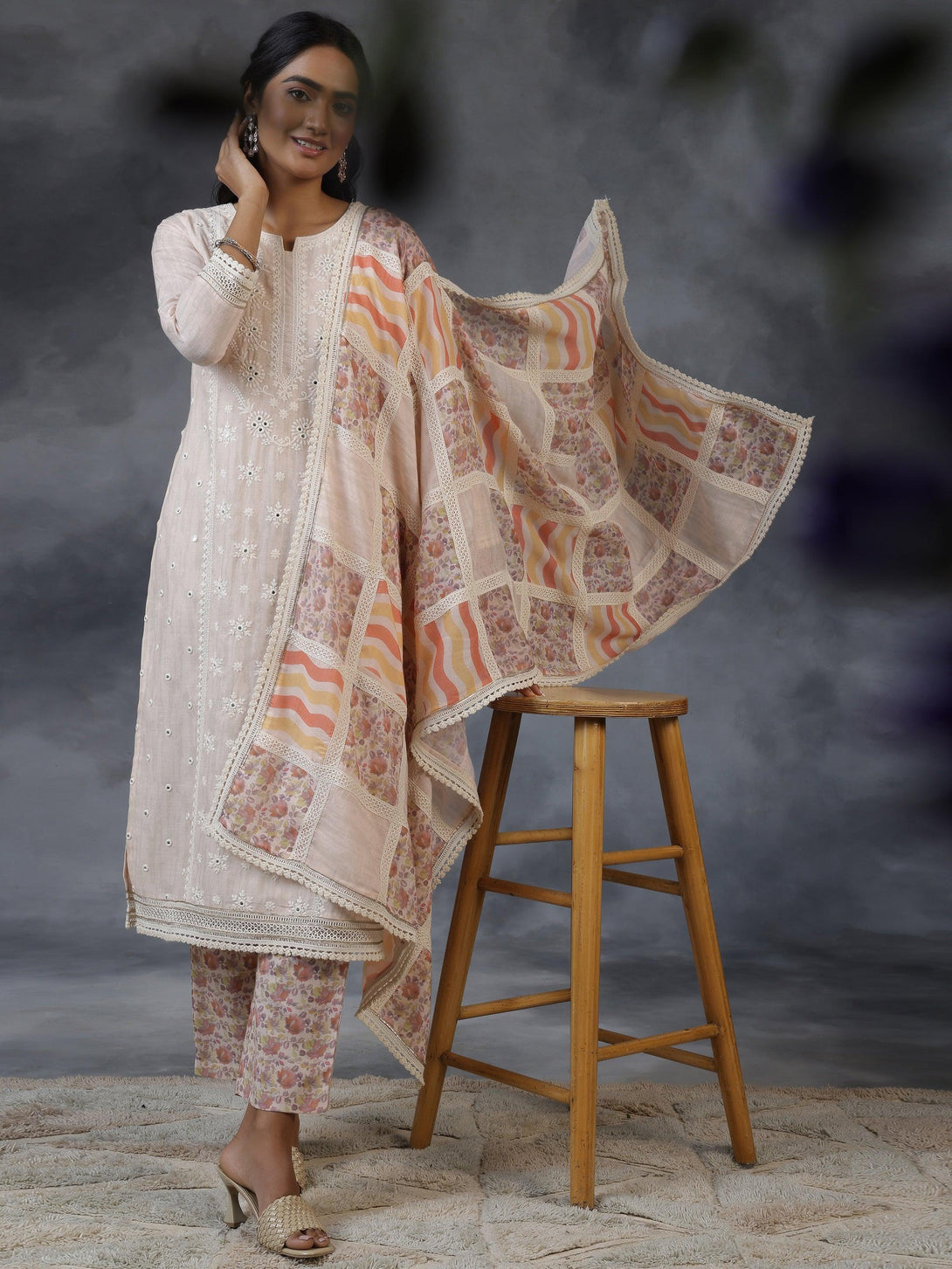 Peach Printed Cotton Straight Suit With Dupatta - Jashvi