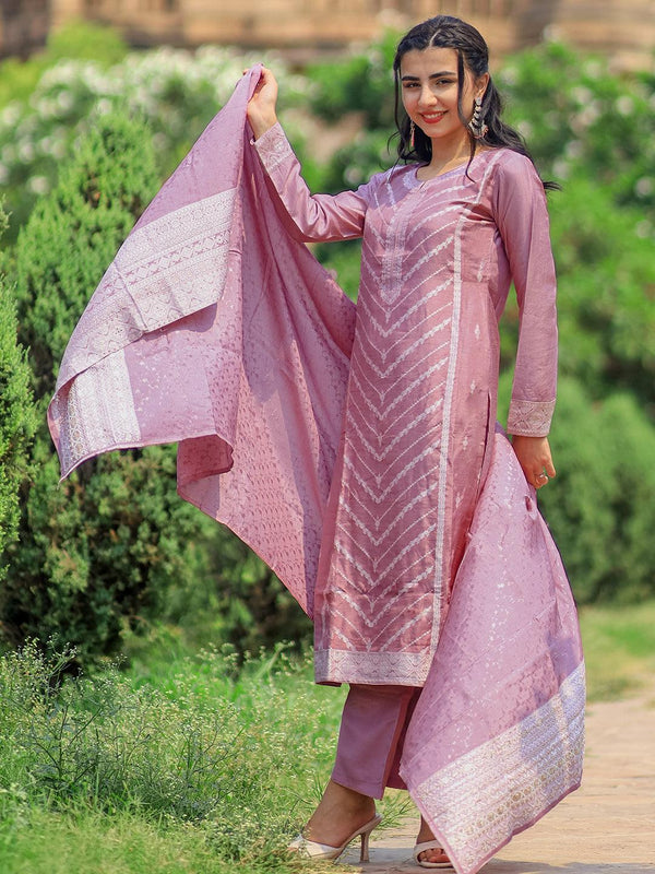 Lilac Woven Design Silk Blend Pakistani Suit