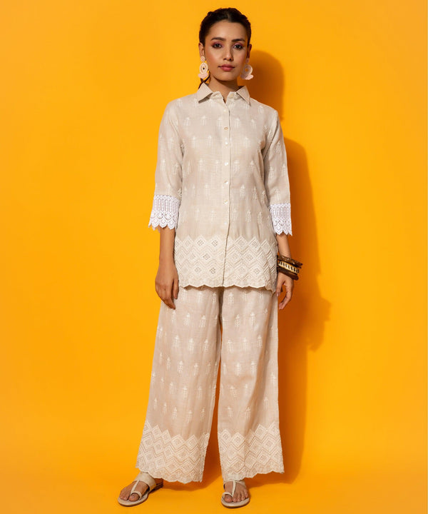 Grey Embroidered Linen Co-Ords - Jashvi