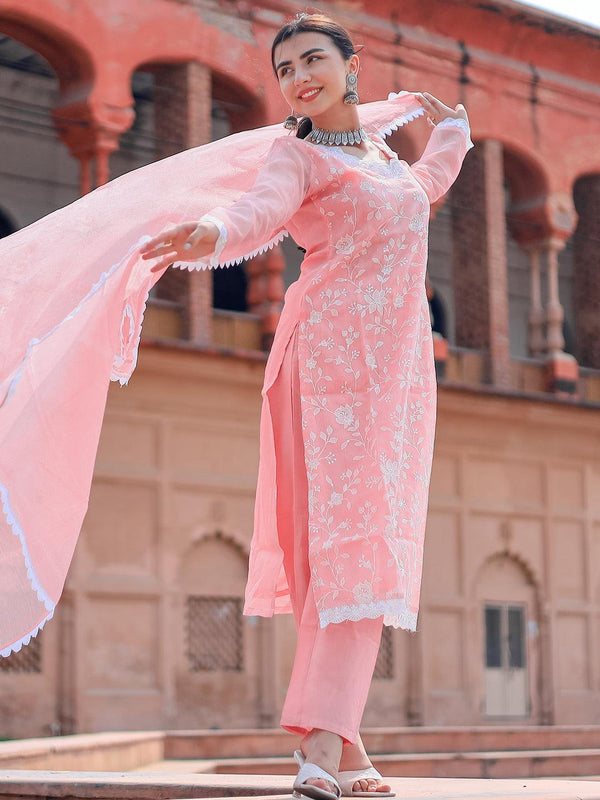 Pink Embroidered Cotton Pakistani Suit