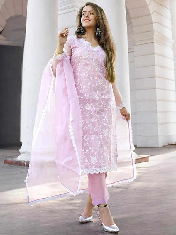 Lavender Embroidered Cotton Pakistani Suit - Jashvi