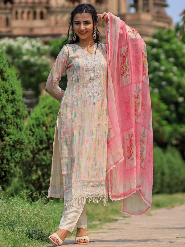 Beige Embroidered Organza Pakistani Suit