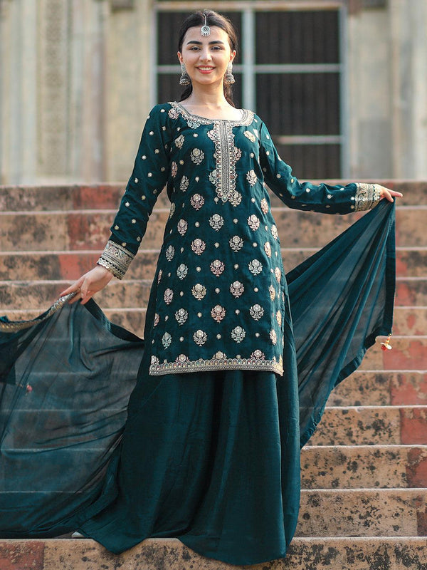 Jashvi Art Blue Embroidered Silk Blend Pakistani Suit