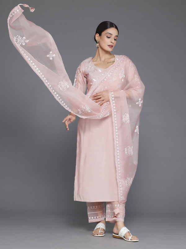 Peach Yoke Design Silk Blend Straight Suit With Dupatta - Jashvi