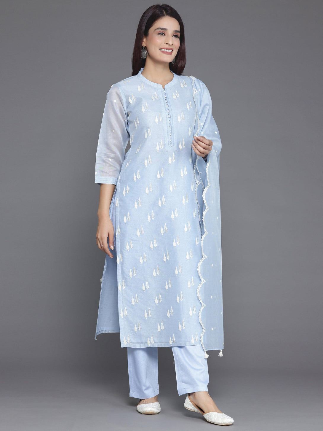 Blue Embroidered Chanderi Silk Straight Suit With Dupatta - Jashvi