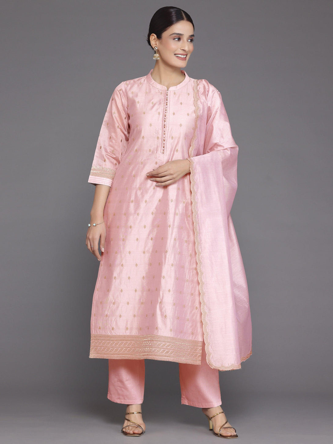 Pink Embroidered Chanderi Silk Straight Suit With Dupatta - Jashvi