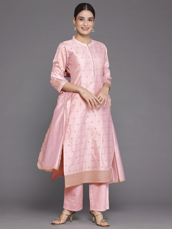 Pink Embroidered Chanderi Silk Straight Suit With Dupatta