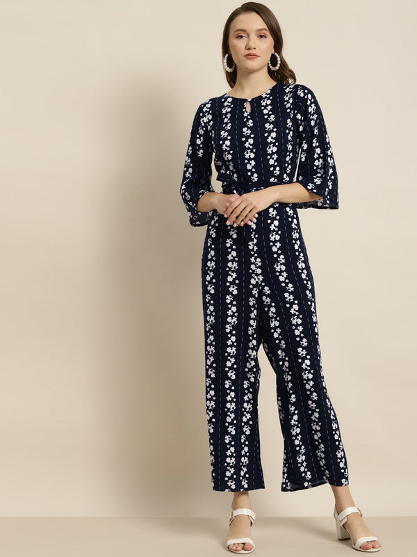 Women's Navy Rayon Floral Print Jumpsuit - Juniper