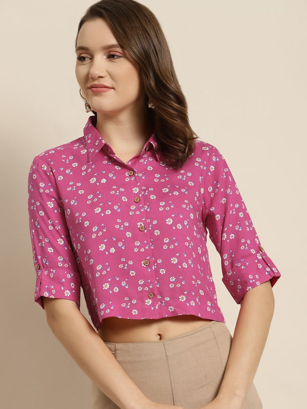 Women's Pink Rayon Floral Print Top - Juniper