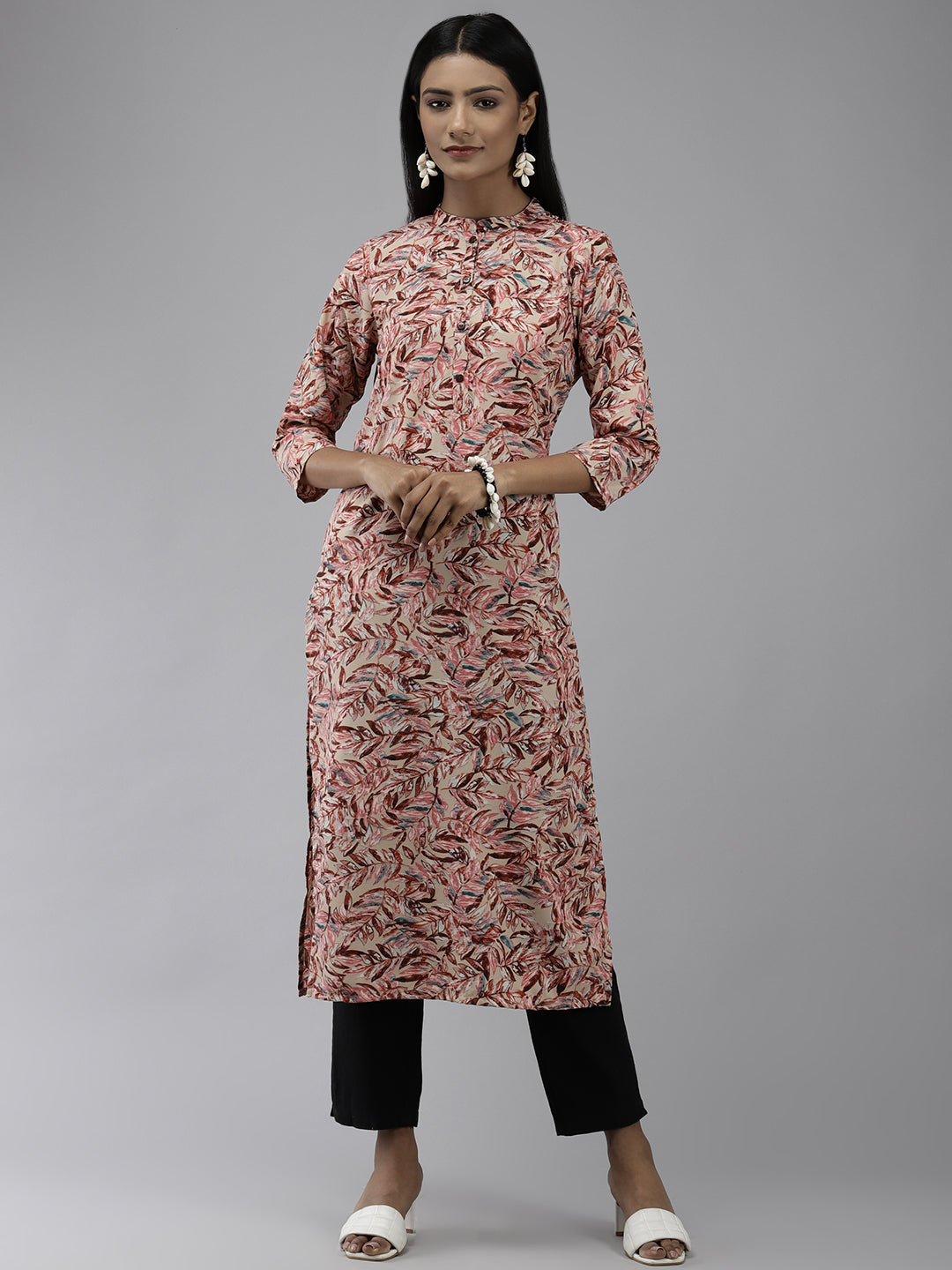 Women's Peach Leaf Printed Kurta - Yufta