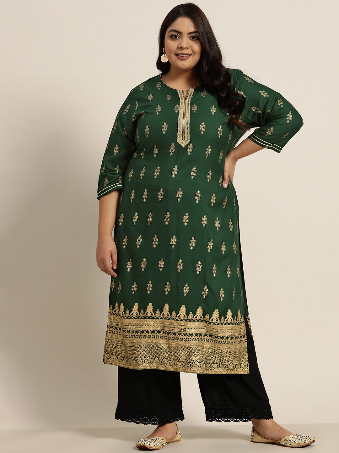 Women's Jadegreen Rayon Printed Straight Kurta - Juniper