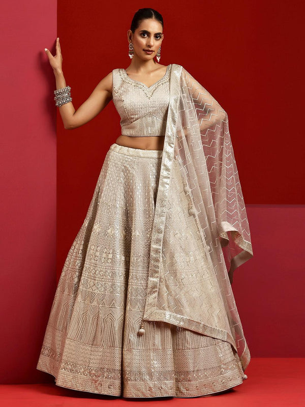 Jashvi Art Grey Embellished Silk Blend Lehenga Set