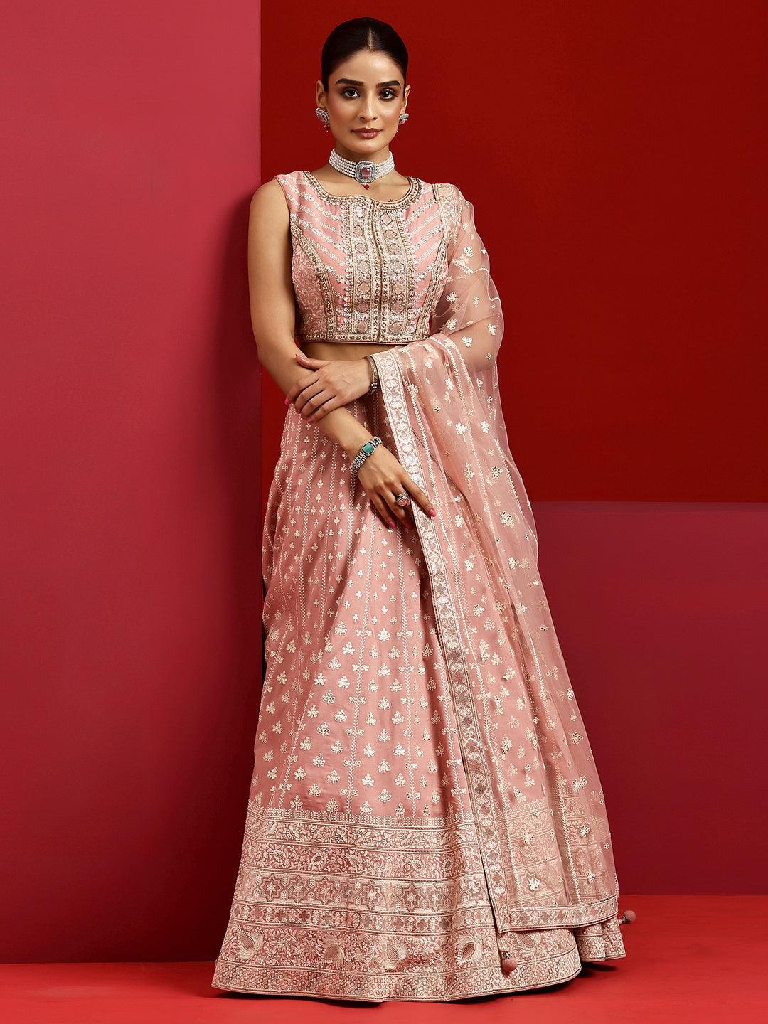 Jashvi Art Pink Embroidered Silk Blend Lehenga Set - Jashvi