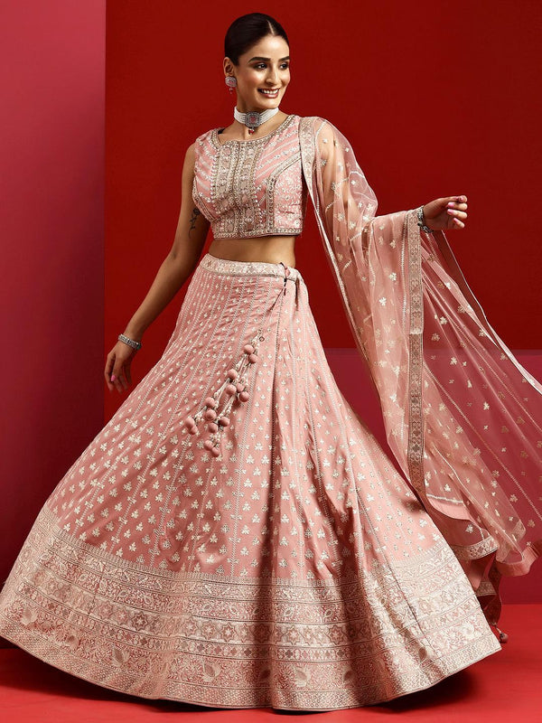 Jashvi Pink Embroidered Silk Blend Lehenga Set