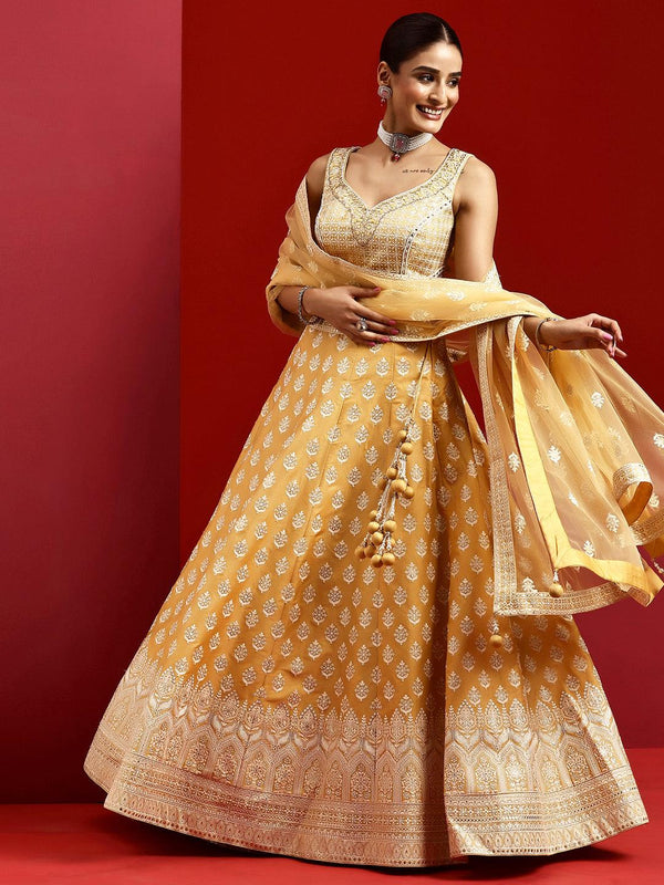 Jashvi Art Yellow Embroidered Silk Blend Lehenga Set