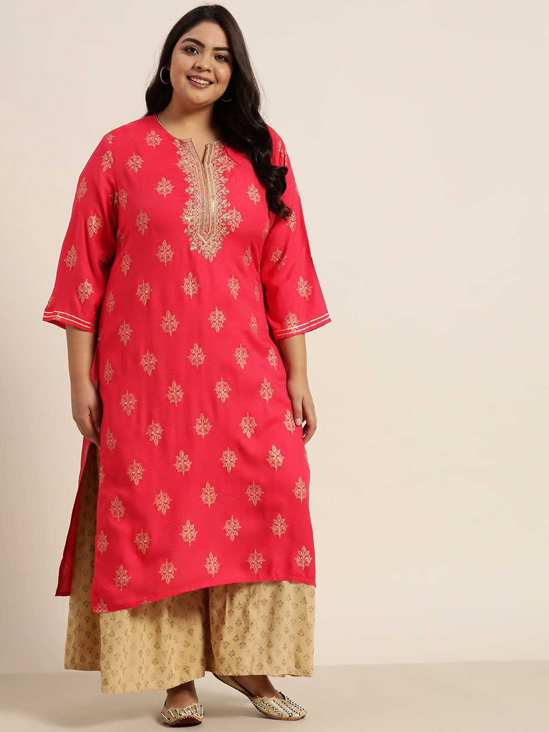 Women's Fuchsia Rayon Dobby Printed Straight Kurta - Juniper