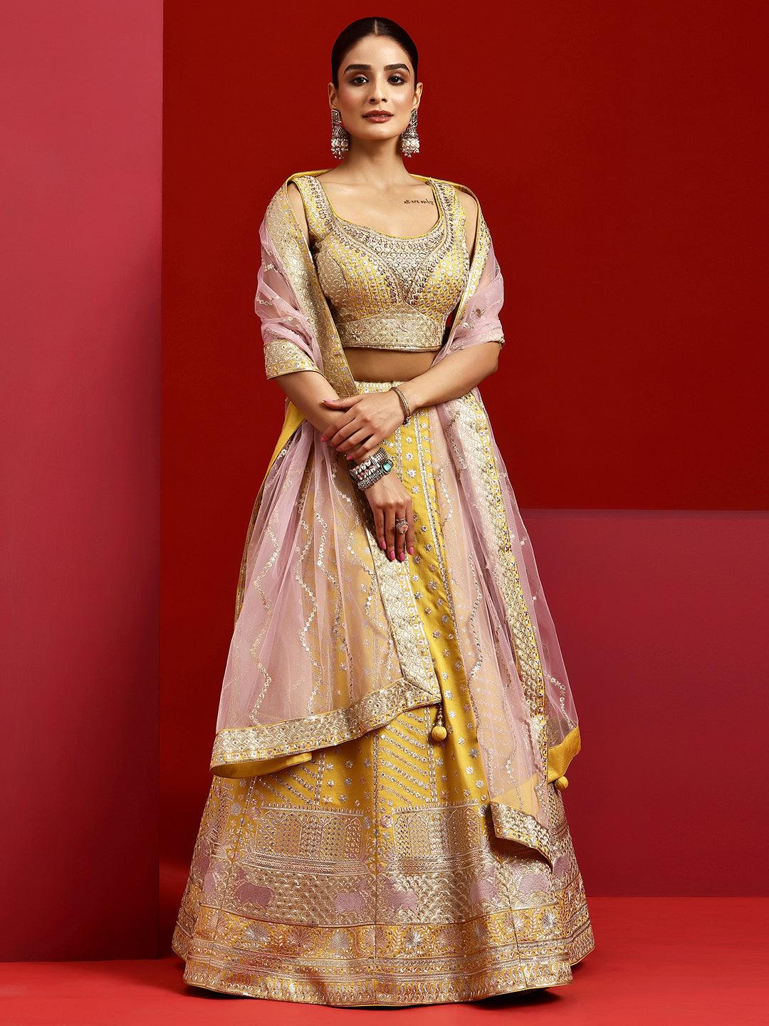 Jashvi Art Yellow Embellished Silk Blend Lehenga Set - Jashvi