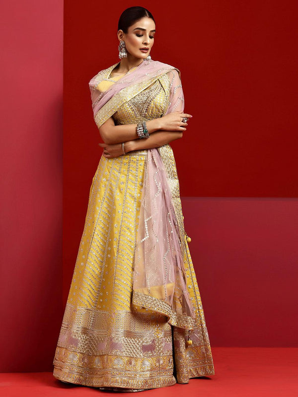 Jashvi Art Yellow Embellished Silk Blend Lehenga Set