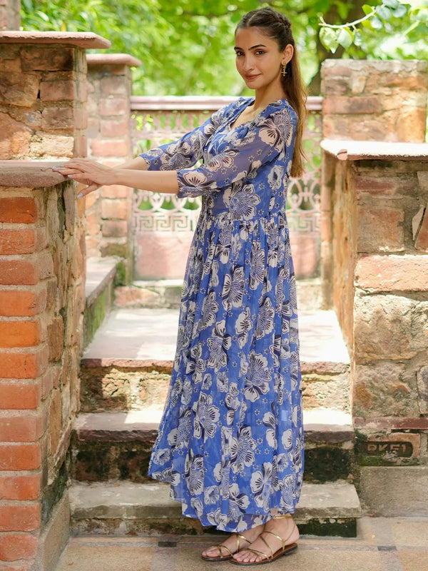 Blue Printed Chiffon Co-Ords