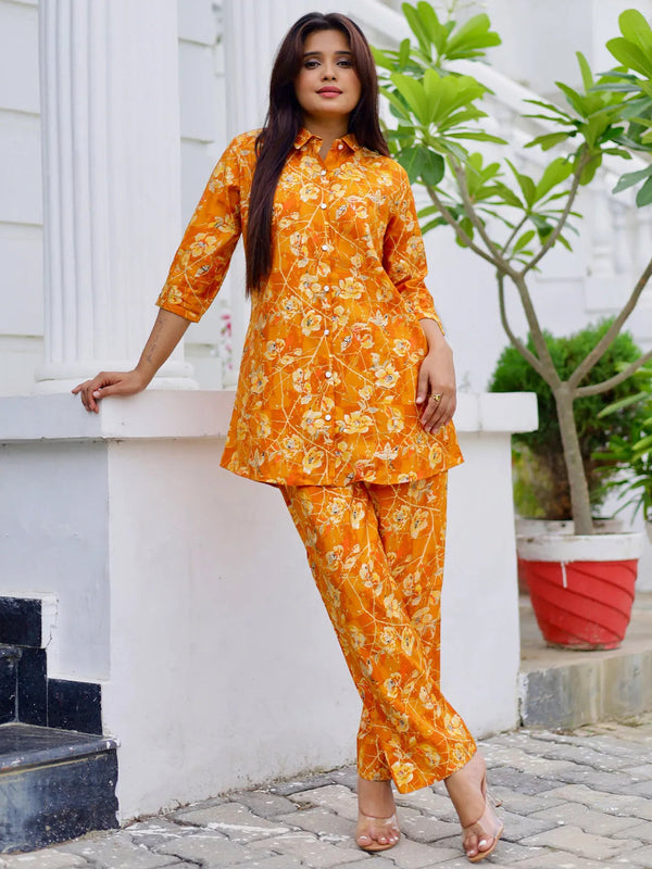 Mustard Printed Silk Blend Co-Ords