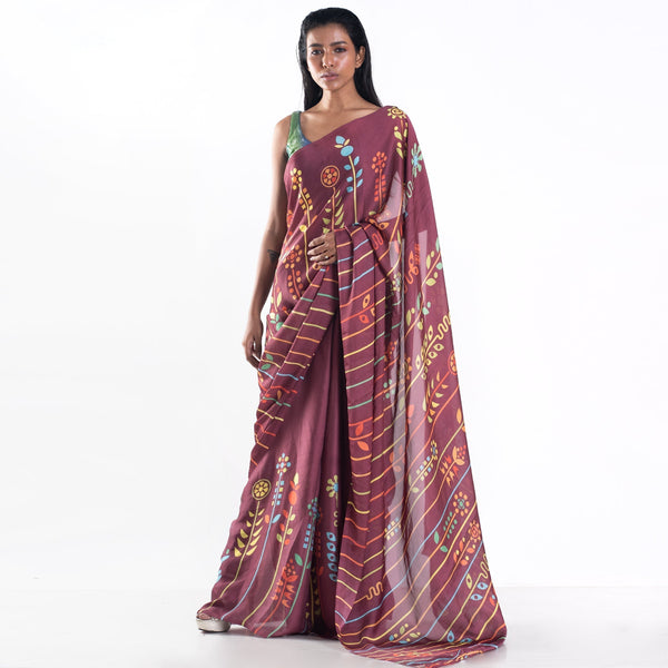 Women's Avatar Digital Printed Satin Georgette Saree - Boveee