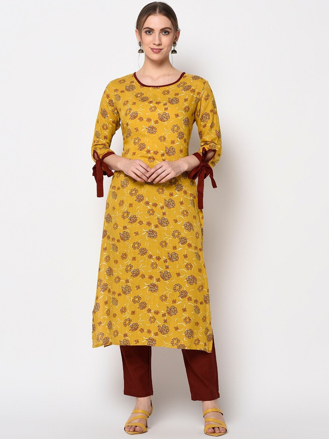 Women's Mustard & Grey A-Line Kurta - Yufta