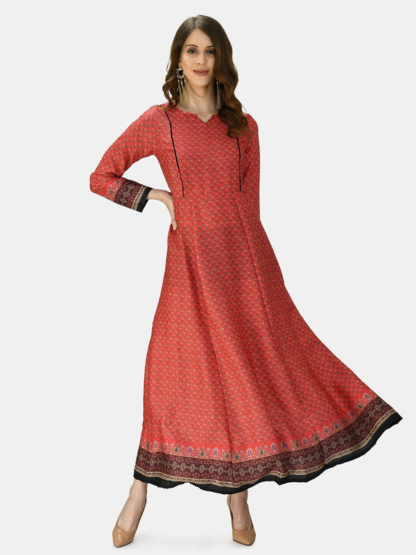 Women Red Printed Silk Dress by Myshka (1 Pc Set)