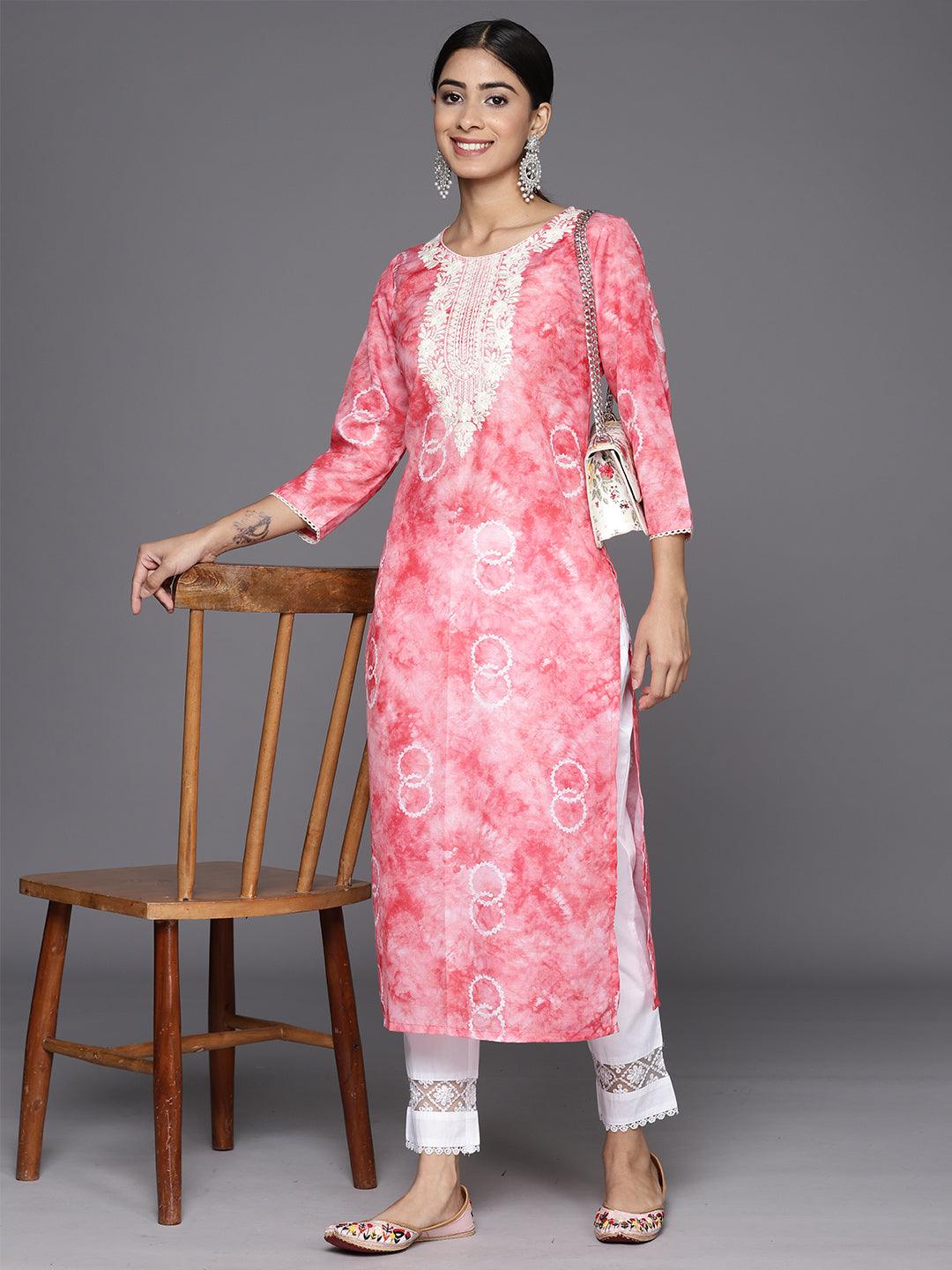 Peach Printed Cotton Straight Kurta - Jashvi