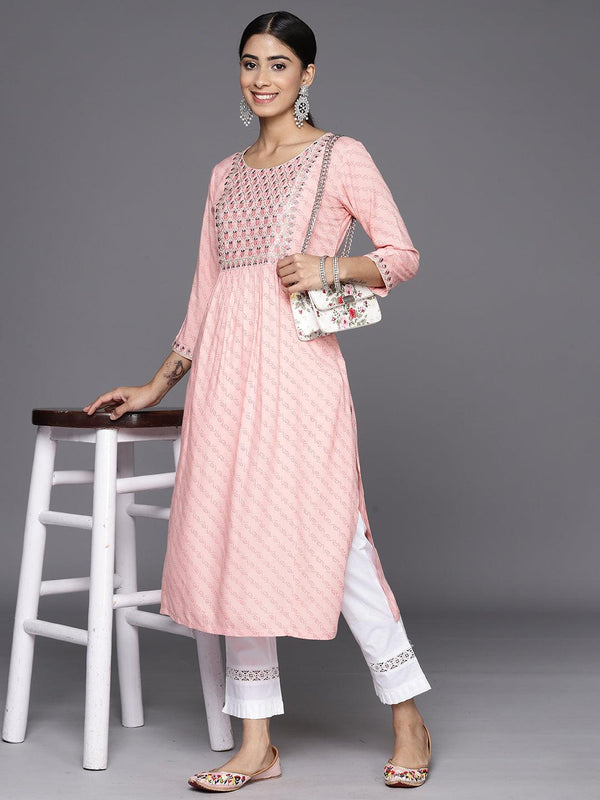 Pink Printed Rayon Straight Kurta - Jashvi