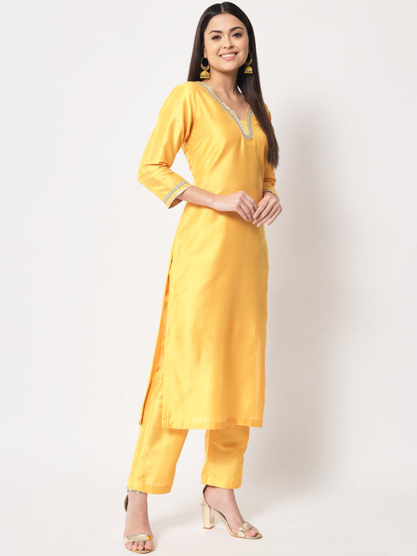 Women's Mustard Smiles Straight Kurti With Pants - Anokherang