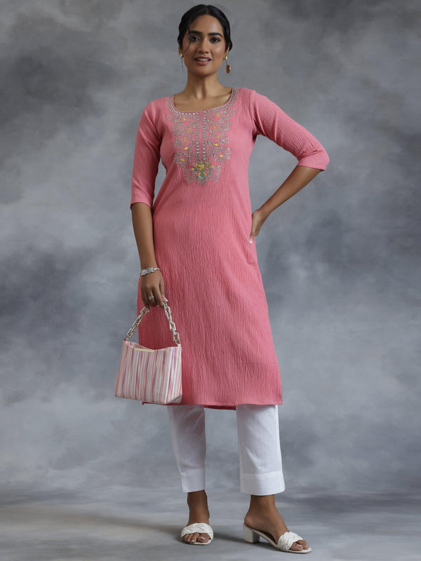 Pink Yoke Design Polyester Straight Kurta - Jashvi