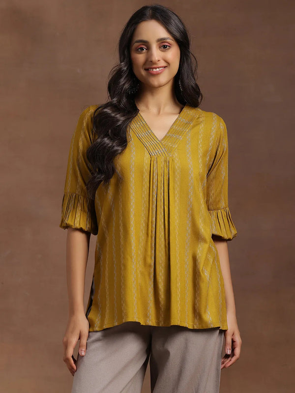 Mustard Woven Design Rayon Straight Kurti