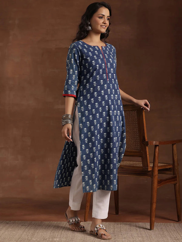 Indigo Printed Cotton Straight Kurta