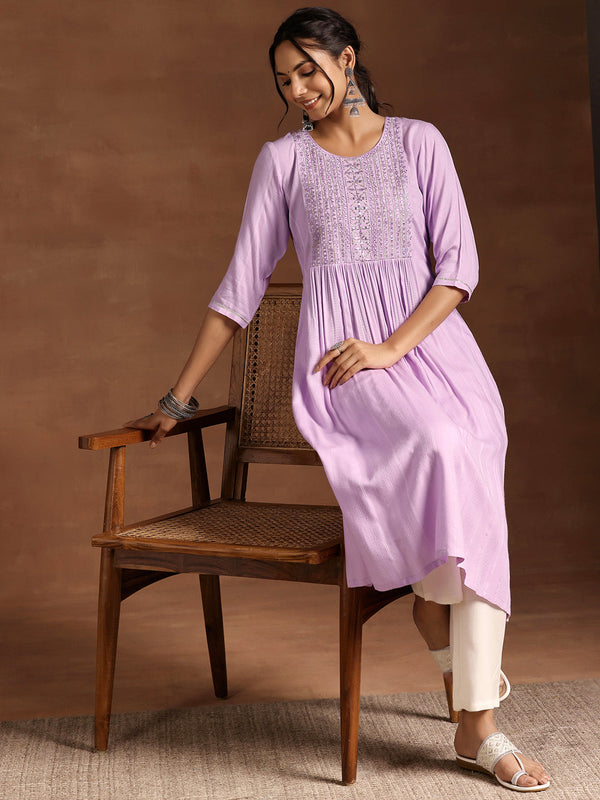 Lavender Yoke Design Rayon Anarkali Kurta