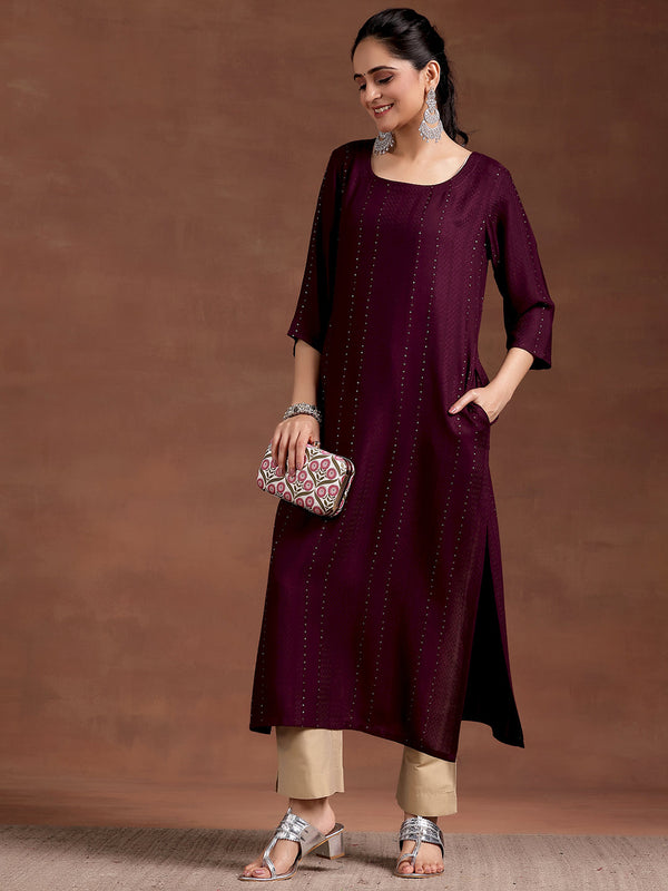 Wine Woven Design Rayon Straight Kurta