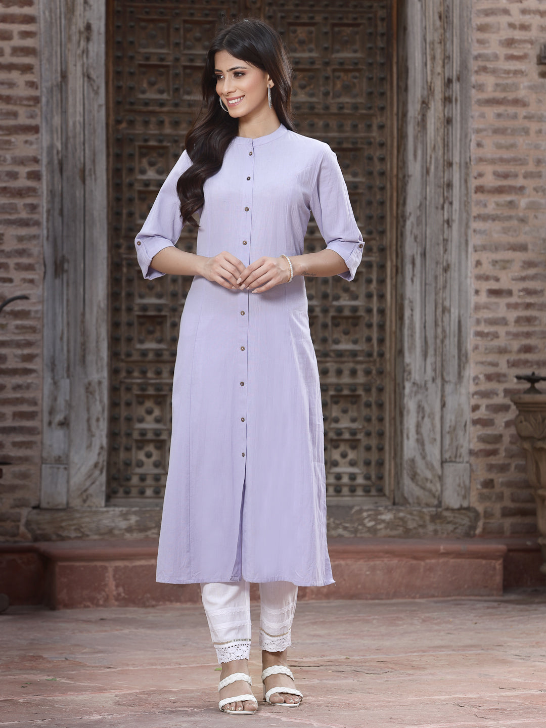 Women's Lilac Cotton Flex Solid A-Line Kurta - Juniper