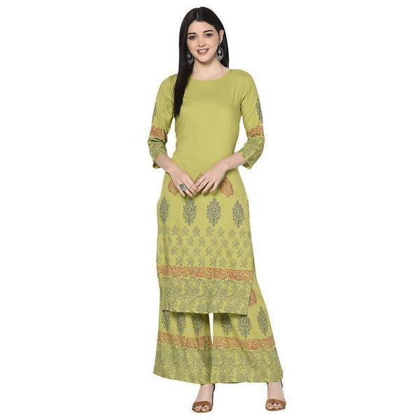 Women's Parrot Green Rayon Block print straight kurta - Aniyah